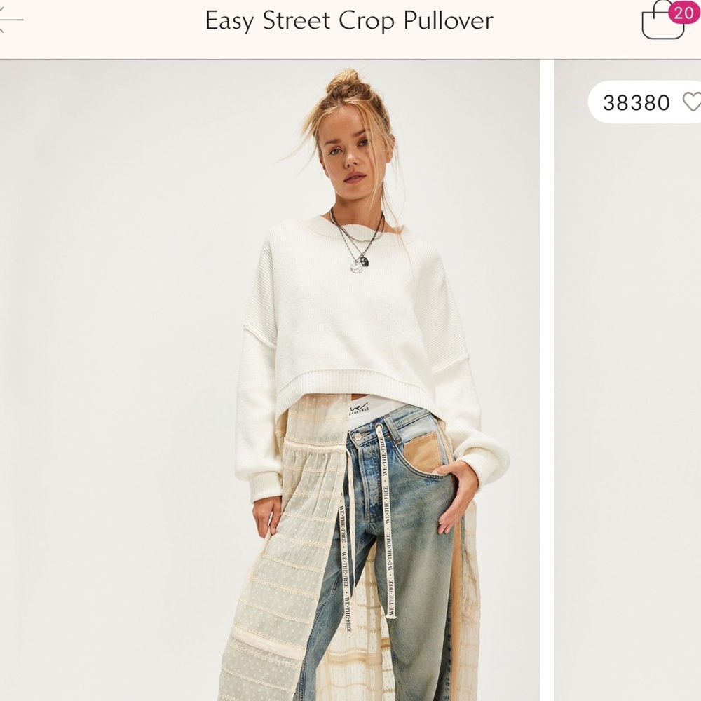 Free People Easy Street White Crop Pullover Sweater